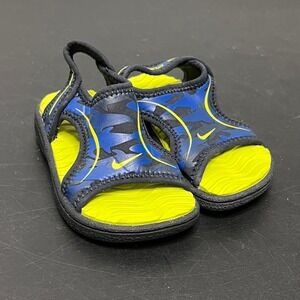 Nike Play Kids Sandals Size 3 Toddler‎ Blue Yellow Camo Hook Loop Water Shoes